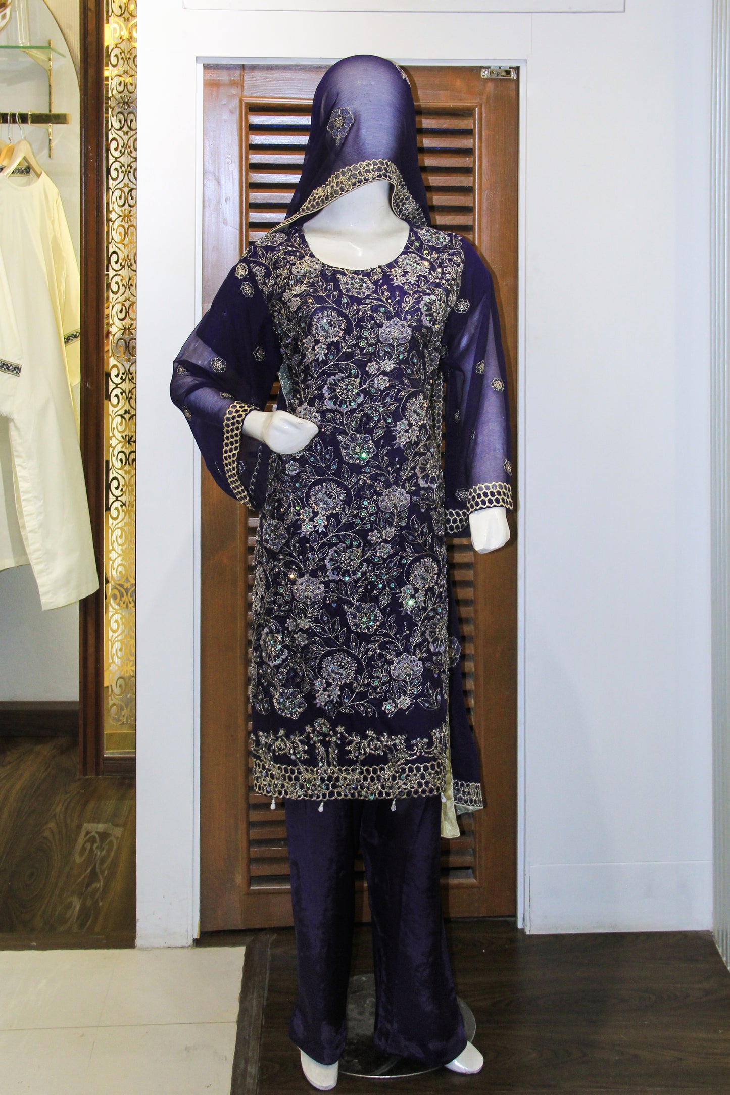 3pc Stitched Chiffon Embroidered with chiffon Dupatta. DR0009