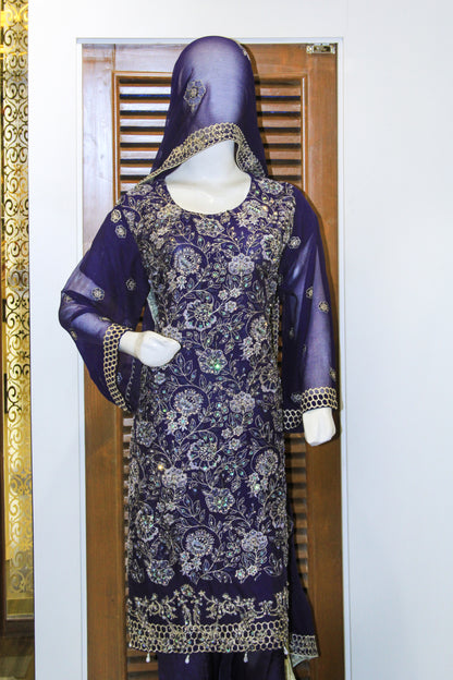 3pc Stitched Chiffon Embroidered with chiffon Dupatta. DR0009