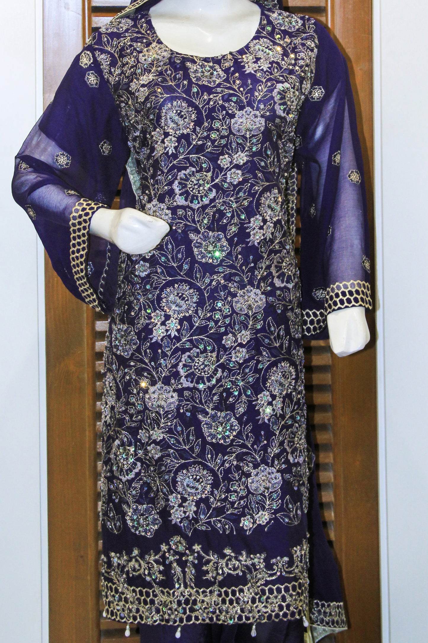 3pc Stitched Chiffon Embroidered with chiffon Dupatta. DR0009