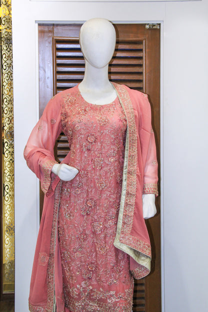 3pc Stitched Chiffon Embroidered Dress